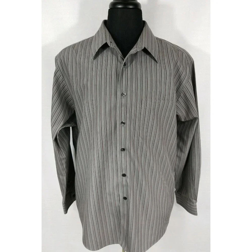 Murano Long Sleeve Dress Casual Shirt Mens 17.5 Neck Gray Purple 23" Chest - Picture 2 of 9